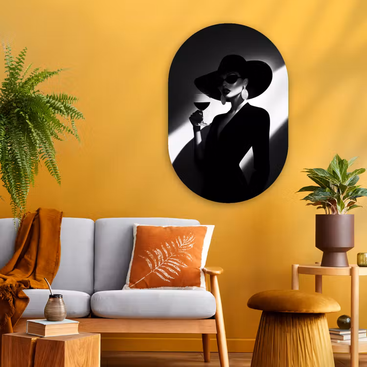 Muurovaal - Glas - Vrouw - Wijn - Chic — 3