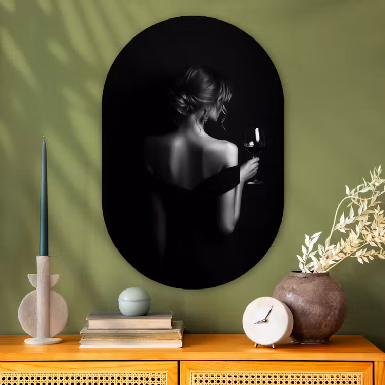 Muurovaal - Glas - Vrouw - Wijn - Jurk — 2