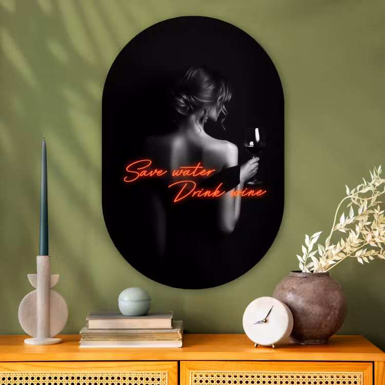 Muurovaal - Glas - Wijn - Vrouw - Neon - Quote — 2