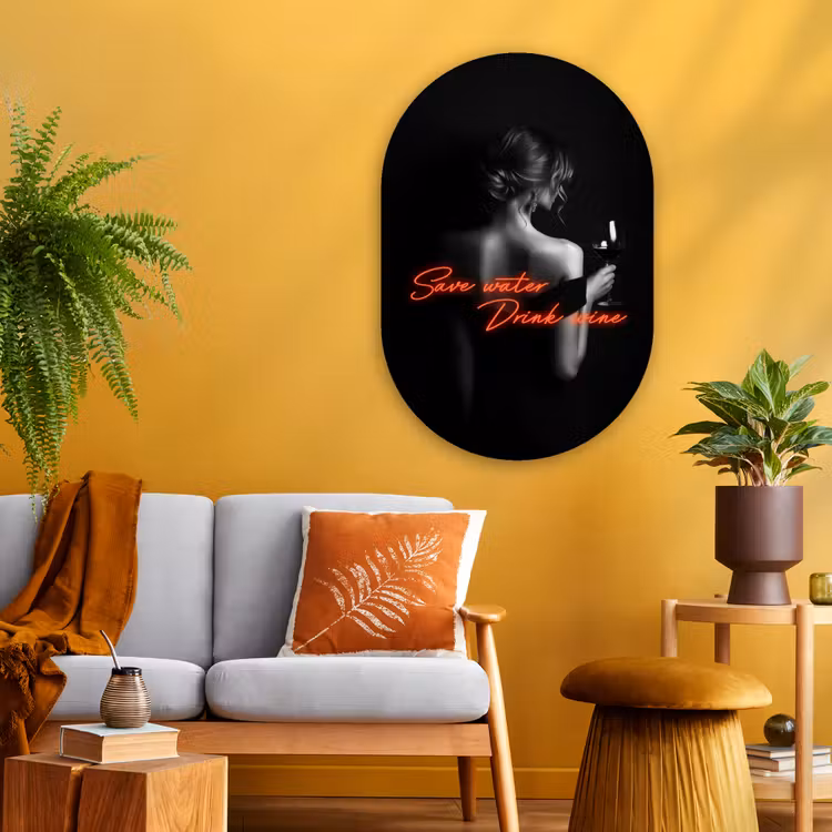 Muurovaal - Glas - Wijn - Vrouw - Neon - Quote — 3