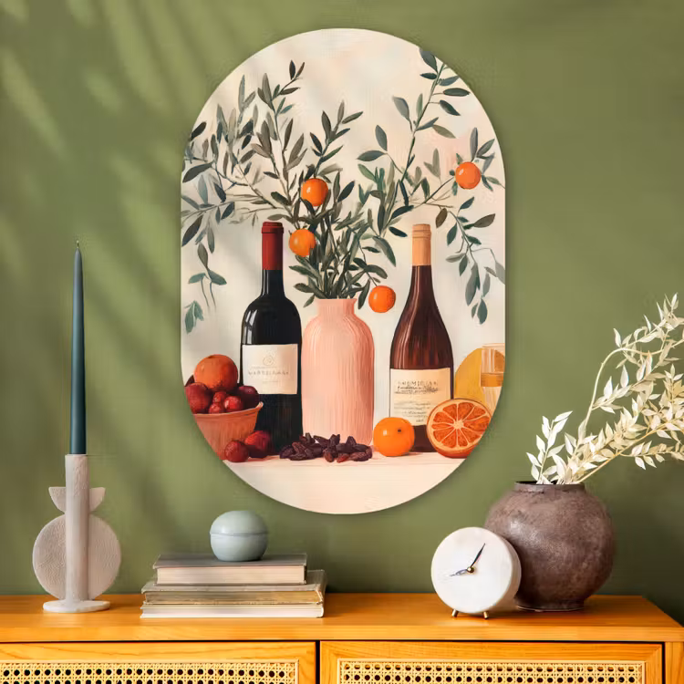 Muurovaal - Glas - Wijnflessen - Takken - Sinaasappels — 2