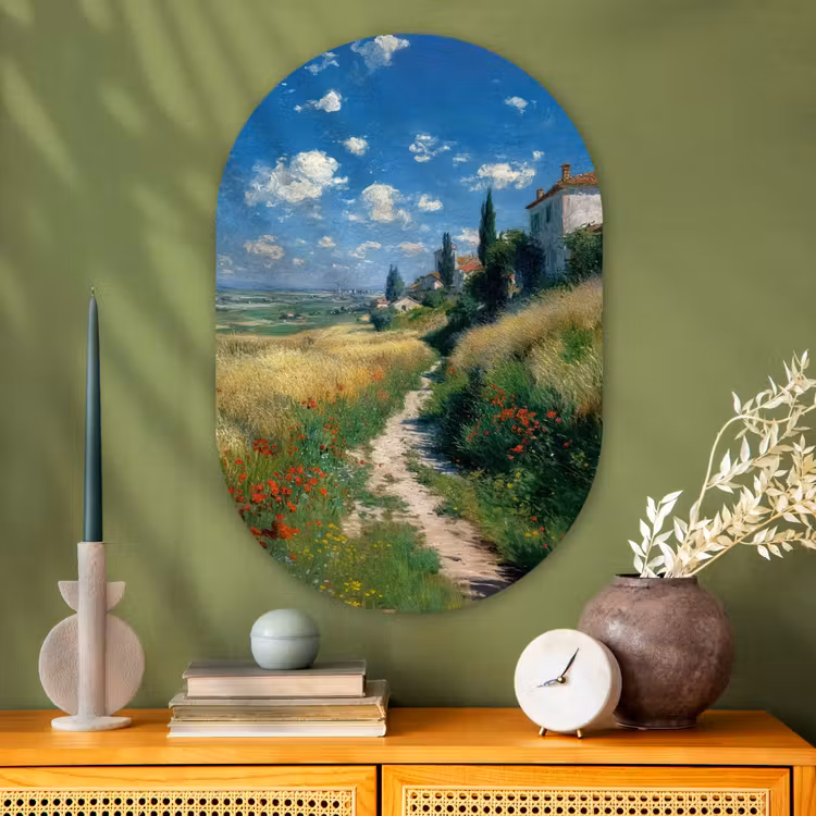 Muurovaal - Glas - Zandpad - Huis - Bomen - Grasveld — 2