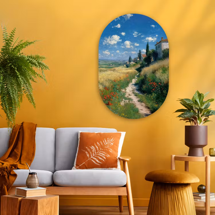 Muurovaal - Glas - Zandpad - Huis - Bomen - Grasveld — 3