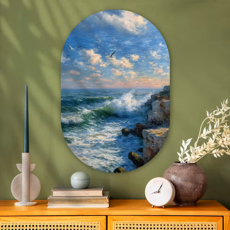 Muurovaal - Glas - Zee - Golven - Rotsen - Meeuwen — 2