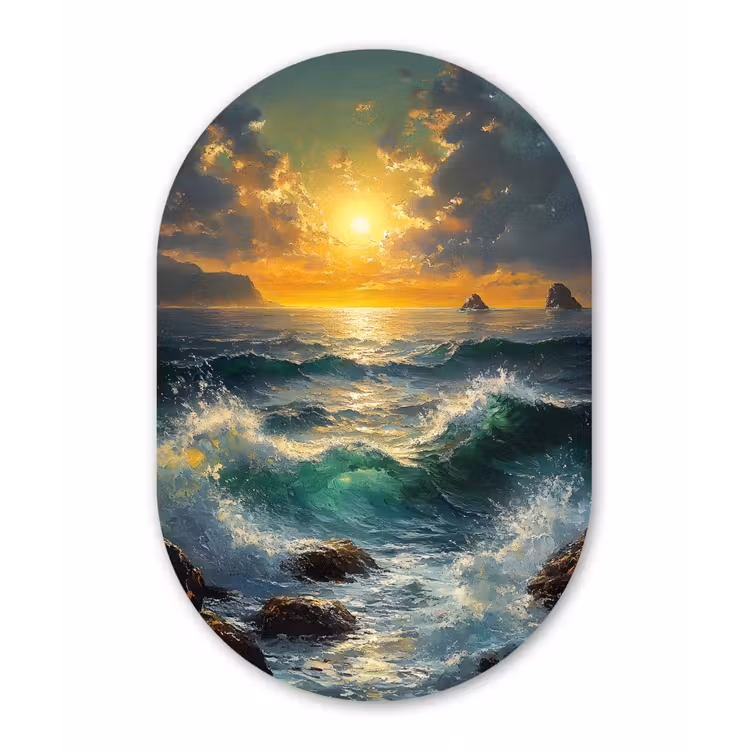 Muurovaal - Glas - Zee - Zon - Golven - Rotsen — 1