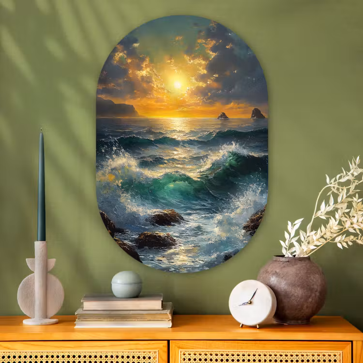 Muurovaal - Glas - Zee - Zon - Golven - Rotsen — 2