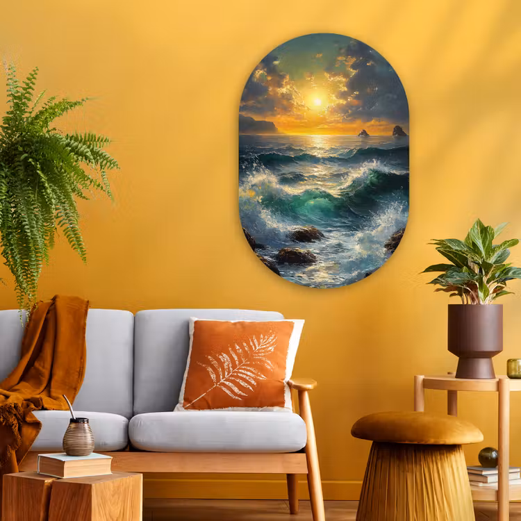 Muurovaal - Glas - Zee - Zon - Golven - Rotsen — 3