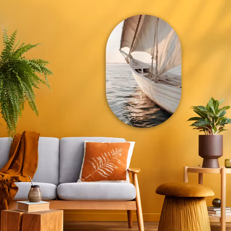 Muurovaal - Glas - Zeilboot - Zee - Beige - Zon — 3