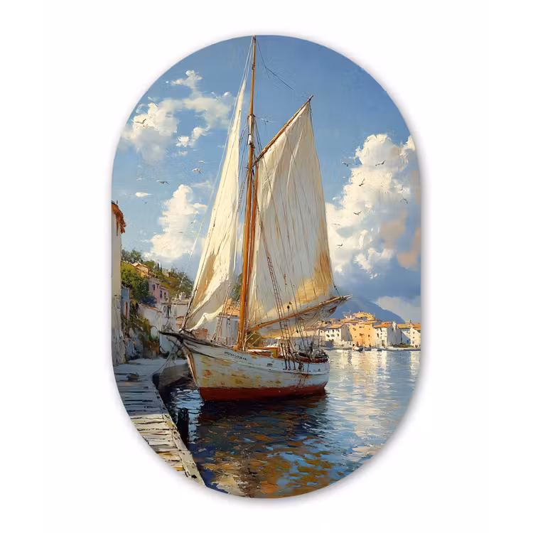 Muurovaal - Glas - Zeilschip - Huizen - Kade - Zee — 1
