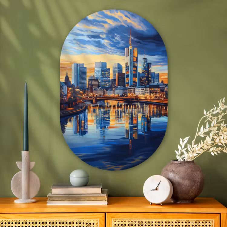 Muurovaal - Glas - Zonsondergang Frankfurt - Stad - Skyline - Water — 2
