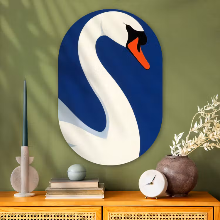 Muurovaal - Glas - Zwaan - Wit - Snavel - Illustratie — 2