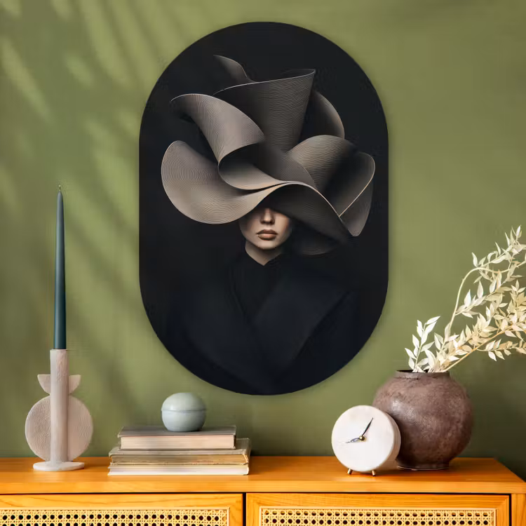 Muurovaal - Glas - Zwarte - Hoed - Vrouw — 2