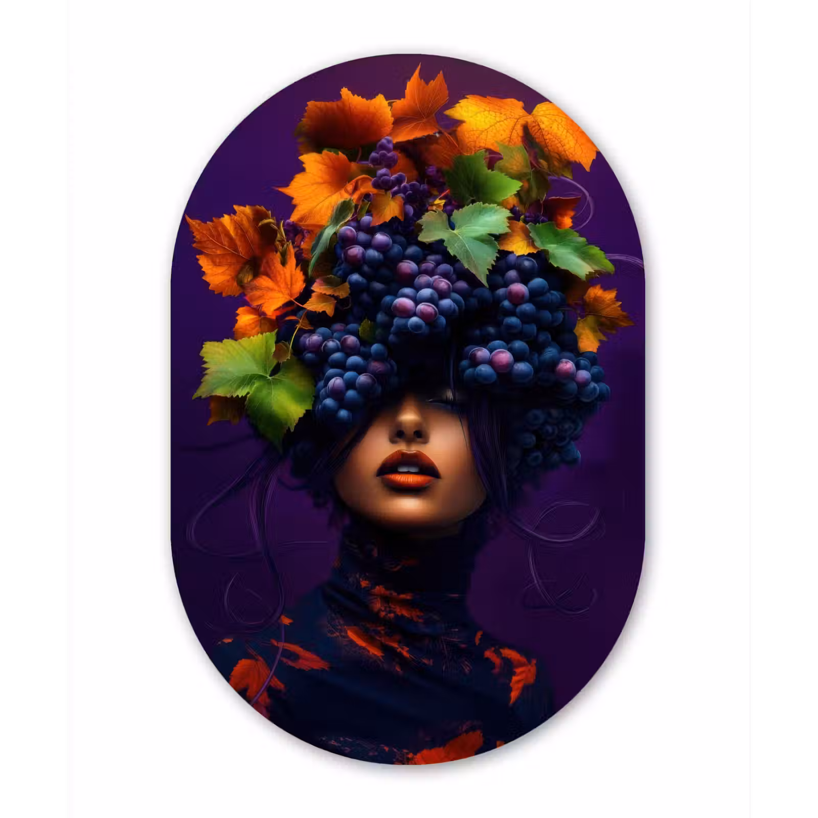 Muurovaal - Glas - Vrouw - Paars - Druiven — 1