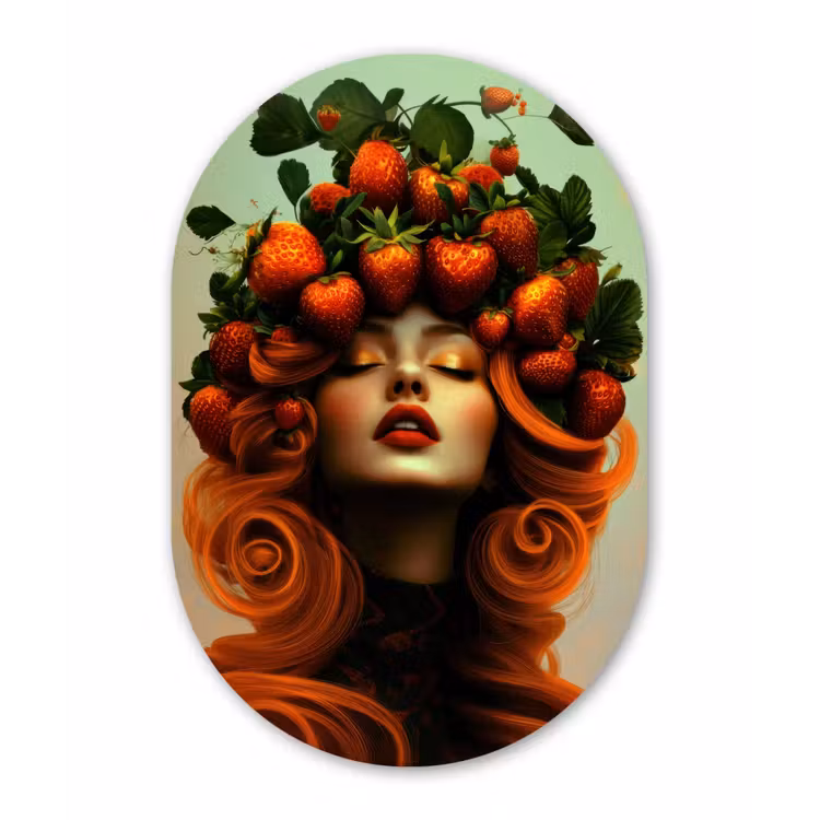 Muurovaal - Glas - Vrouw - Aardbeien - Kroon — 1