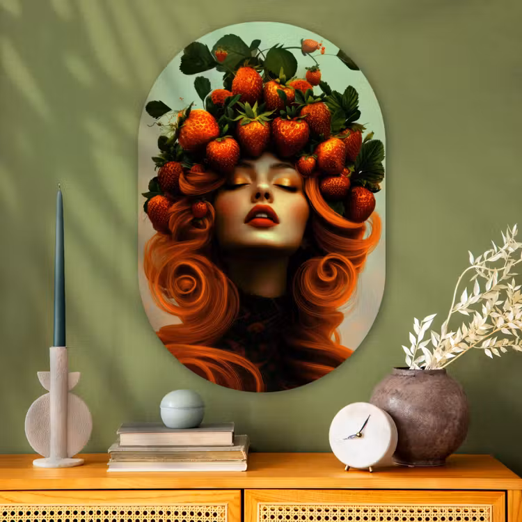 Muurovaal - Glas - Vrouw - Aardbeien - Kroon — 2