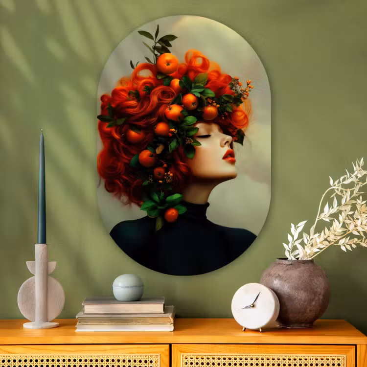 Muurovaal - Glas - Vrouw - Appels - Rood - Bladeren — 2