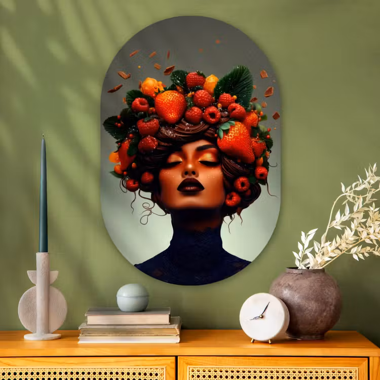 Muurovaal - Glas - Vrouw - Chocolade - Frambozen - Aardbeien - Koekjes — 2