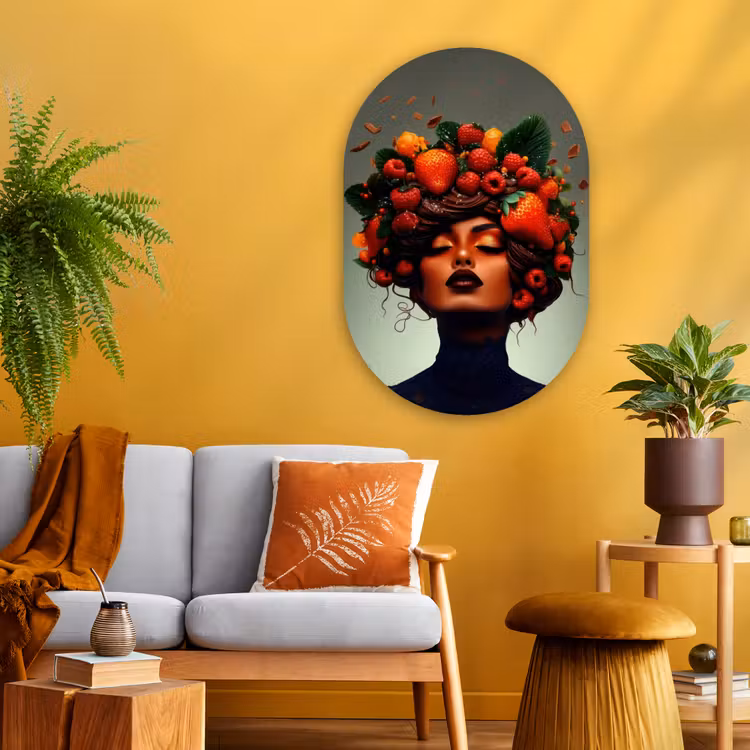 Muurovaal - Glas - Vrouw - Chocolade - Frambozen - Aardbeien - Koekjes — 3