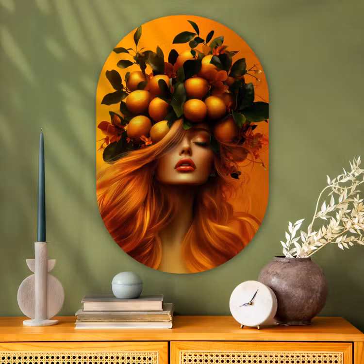 Muurovaal - Glas - Vrouw - Citroenen - Bloesem - Geel — 2