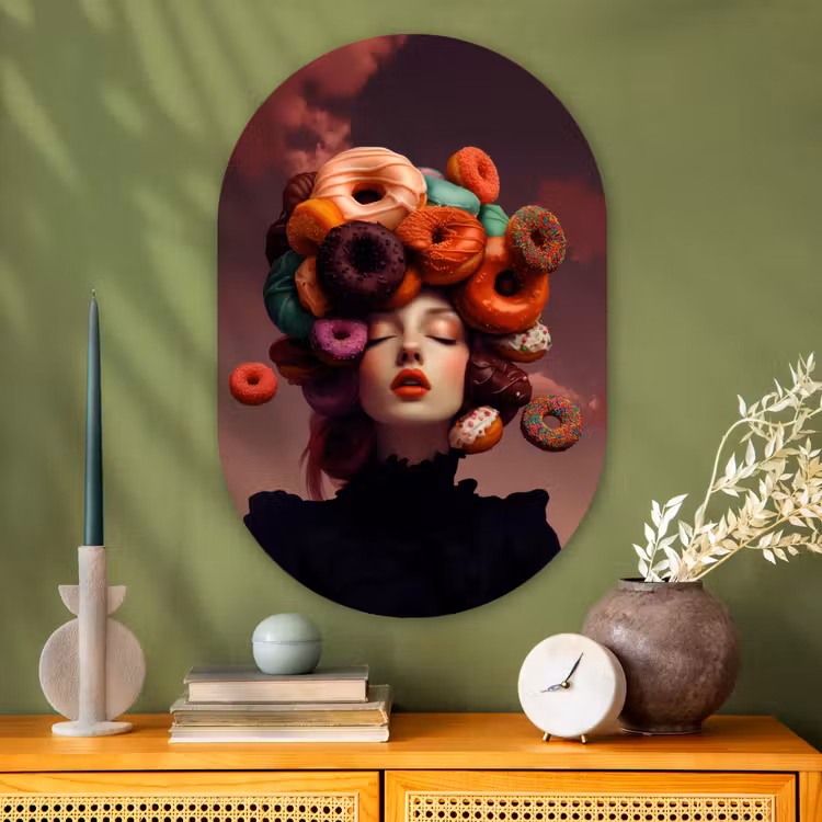 Muurovaal - Glas - Vrouw - Donuts - Kleurrijk — 2