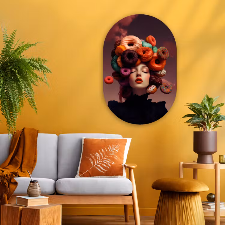 Muurovaal - Glas - Vrouw - Donuts - Kleurrijk — 3