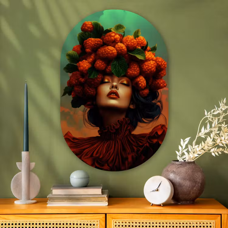Muurovaal - Glas - Vrouw - Frambozen - Bladeren — 2