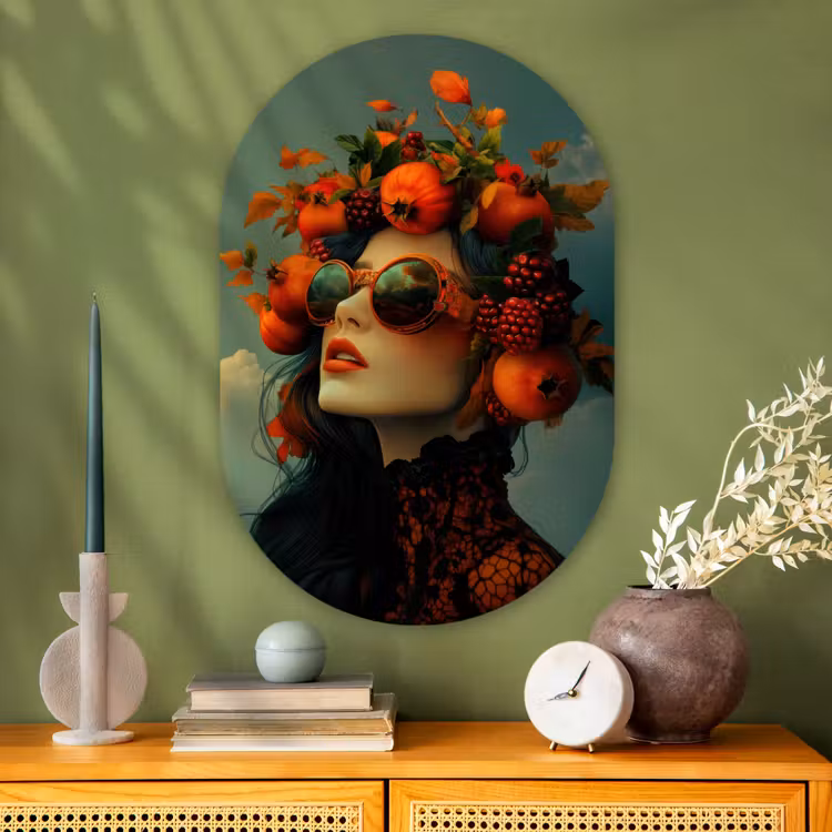 Muurovaal - Glas - Vrouw - Granaatappel - Herfst - Zonnebril — 2