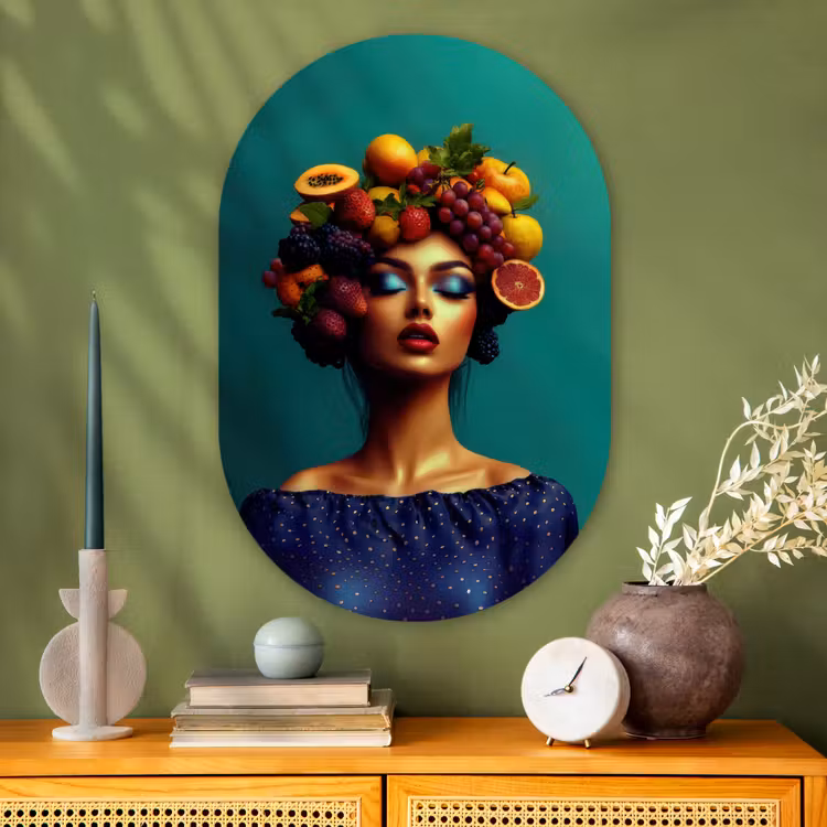 Muurovaal - Glas - Vrouw - Hoodtooi - Tropisch - Fruit - Druiven — 2