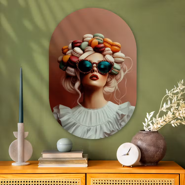 Muurovaal - Glas - Vrouw - Macarons - Bril — 2