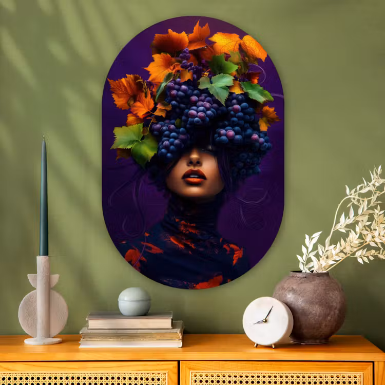 Muurovaal - Glas - Vrouw - Paars - Druiven — 2
