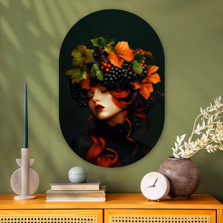 Muurovaal - Glas - Vrouw - Rood - Groen - Druiven — 2