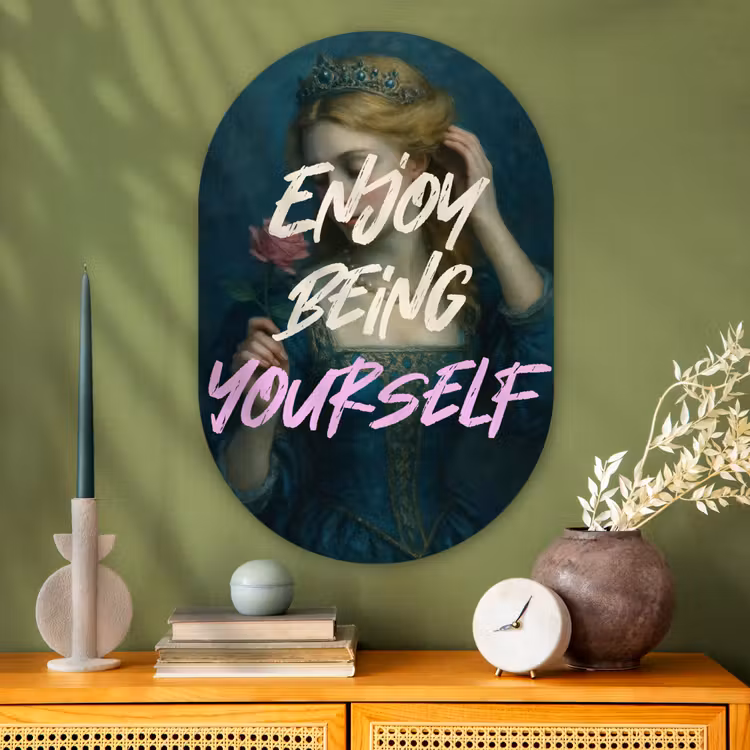 Muurovaal - Glas - Vrouw - Roos - Quote — 2