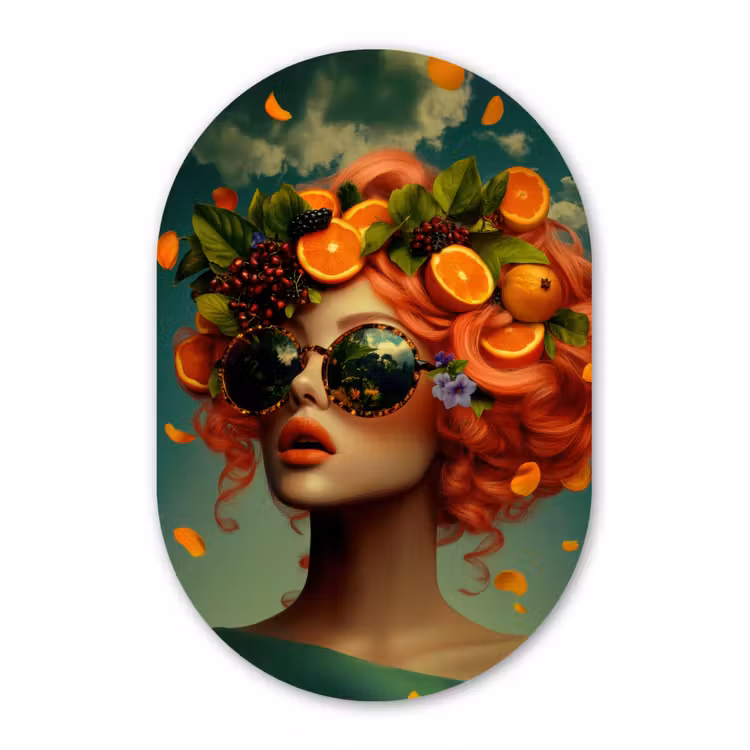 Muurovaal - Glas - Vrouw - Sinaasappel - Bessen - Oranje — 1