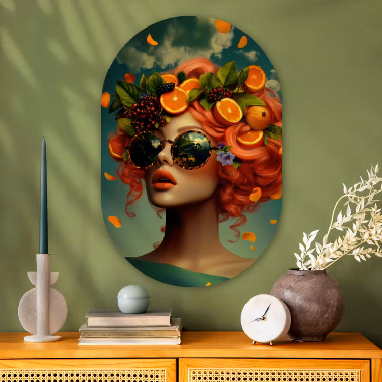 Muurovaal - Glas - Vrouw - Sinaasappel - Bessen - Oranje — 2