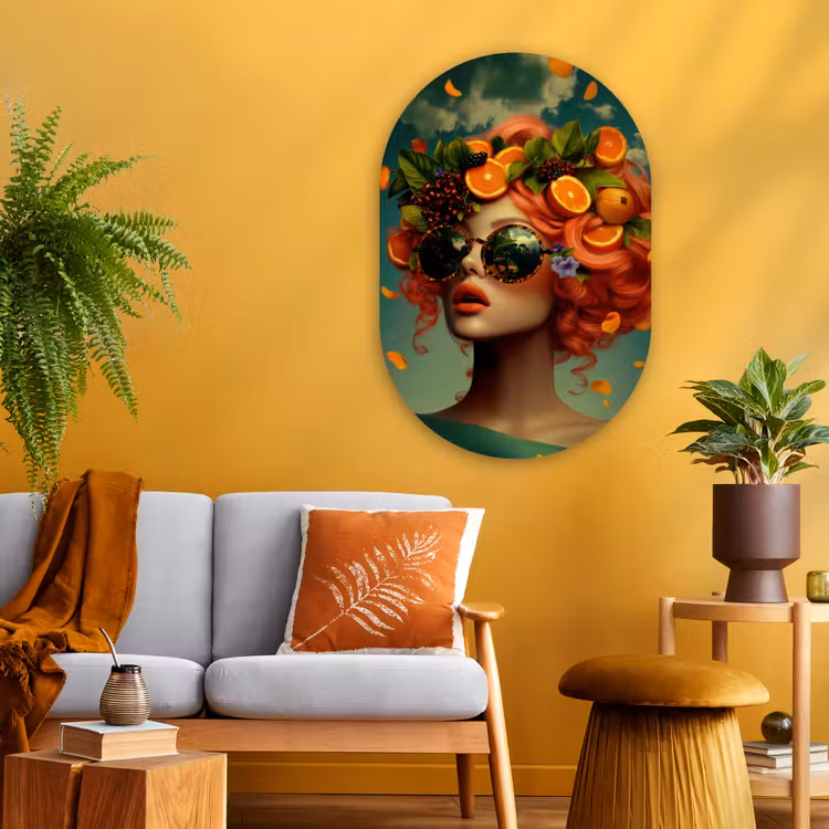 Muurovaal - Glas - Vrouw - Sinaasappel - Bessen - Oranje — 3