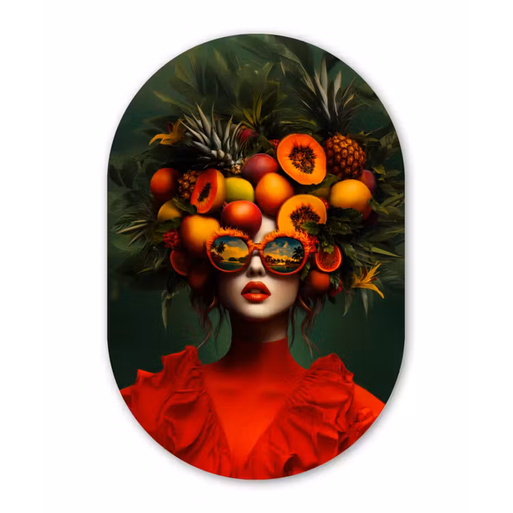 Muurovaal - Glas - Vrouw - Vruchten - Papaja - Ananas — 1