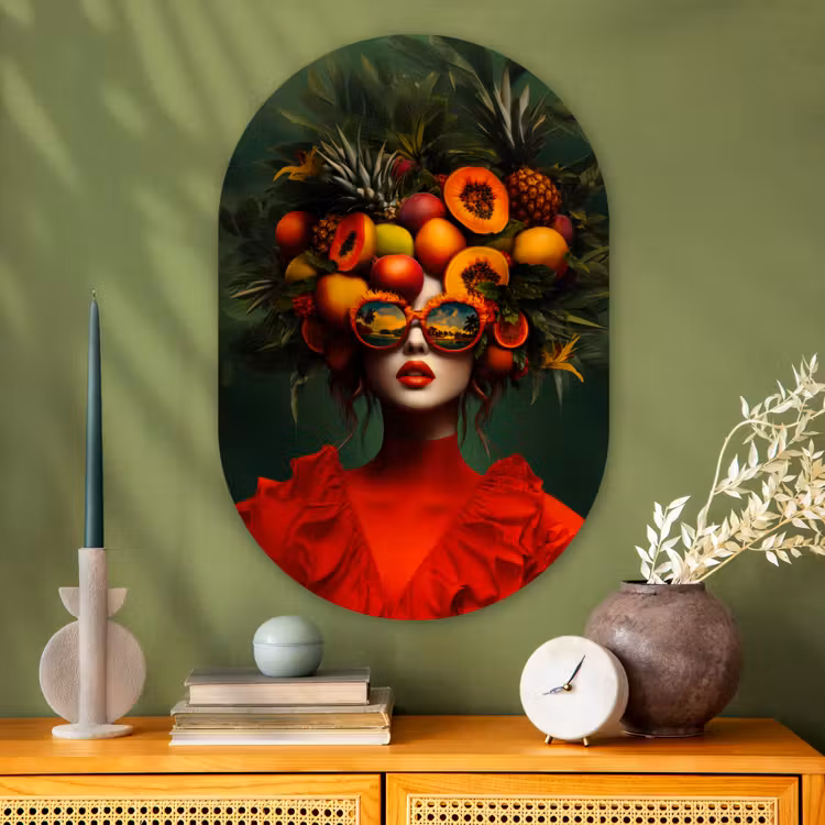 Muurovaal - Glas - Vrouw - Vruchten - Papaja - Ananas — 2