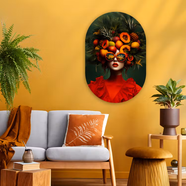 Muurovaal - Glas - Vrouw - Vruchten - Papaja - Ananas — 3