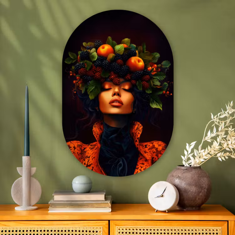 Muurovaal - Glas - Vrouw - Zwart - Bessen - Bramen - Appels — 2