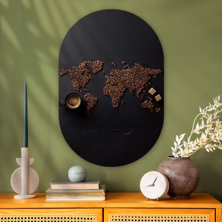 Muurovaal - Glas - Wereldkaart - Espresso - Zwart — 2