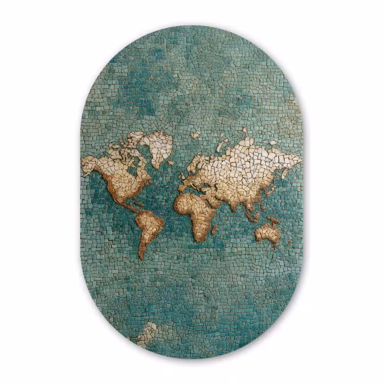 Muurovaal - Glas - Wereldkaart - Gebroken tegels - Mozaïek — 1