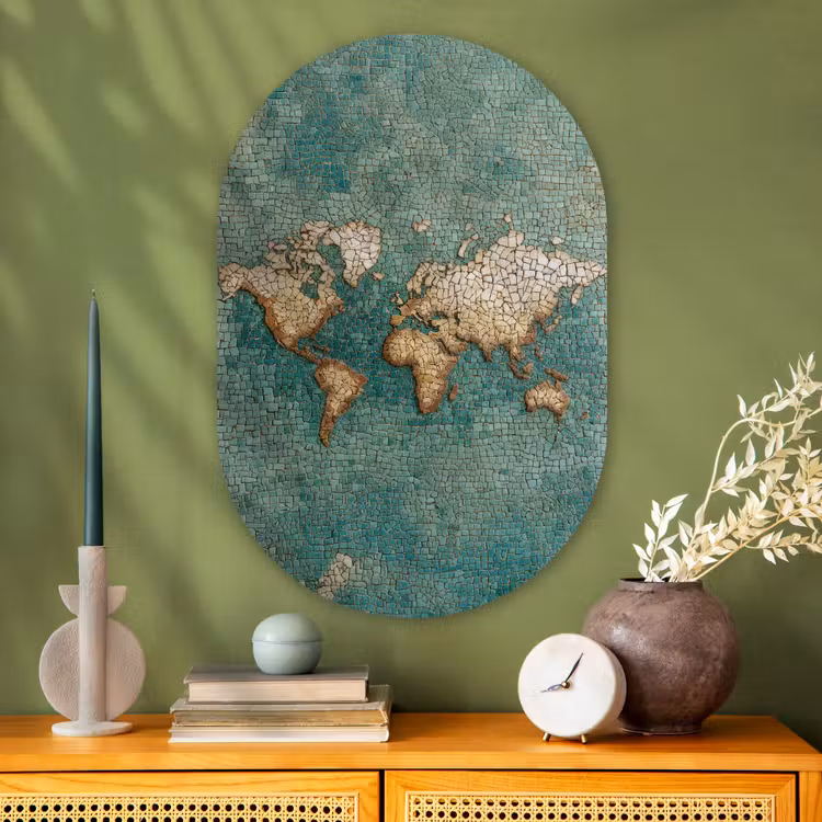 Muurovaal - Glas - Wereldkaart - Gebroken tegels - Mozaïek — 2