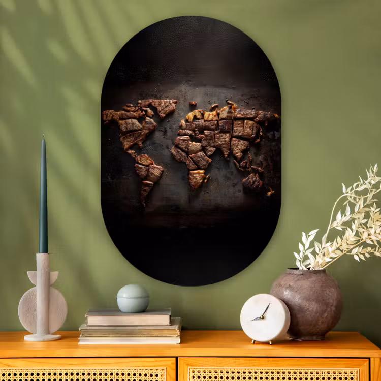 Muurovaal - Glas - Wereldkaart - Gegrild vlees — 2
