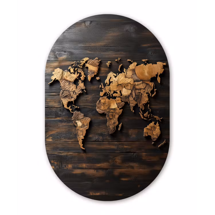 Muurovaal - Glas - Wereldkaart - Hout - Mozaïek — 1