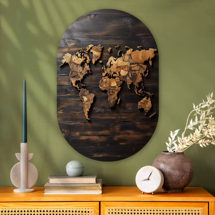 Muurovaal - Glas - Wereldkaart - Hout - Mozaïek — 2