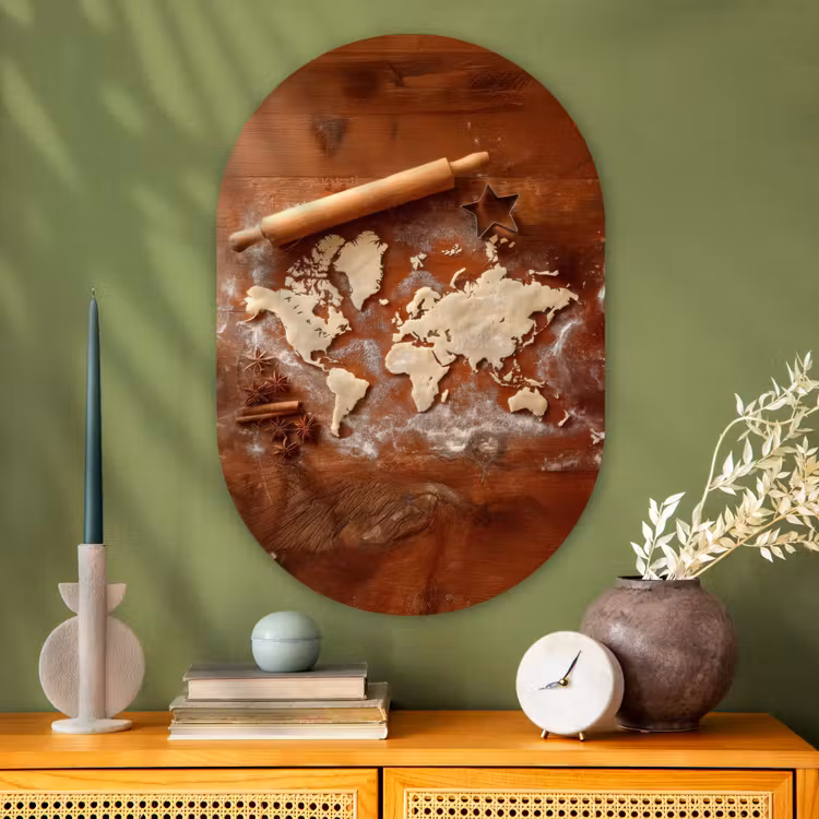 Muurovaal - Glas - Wereldkaart - Koekjesdeeg - Warme baksfeer — 2