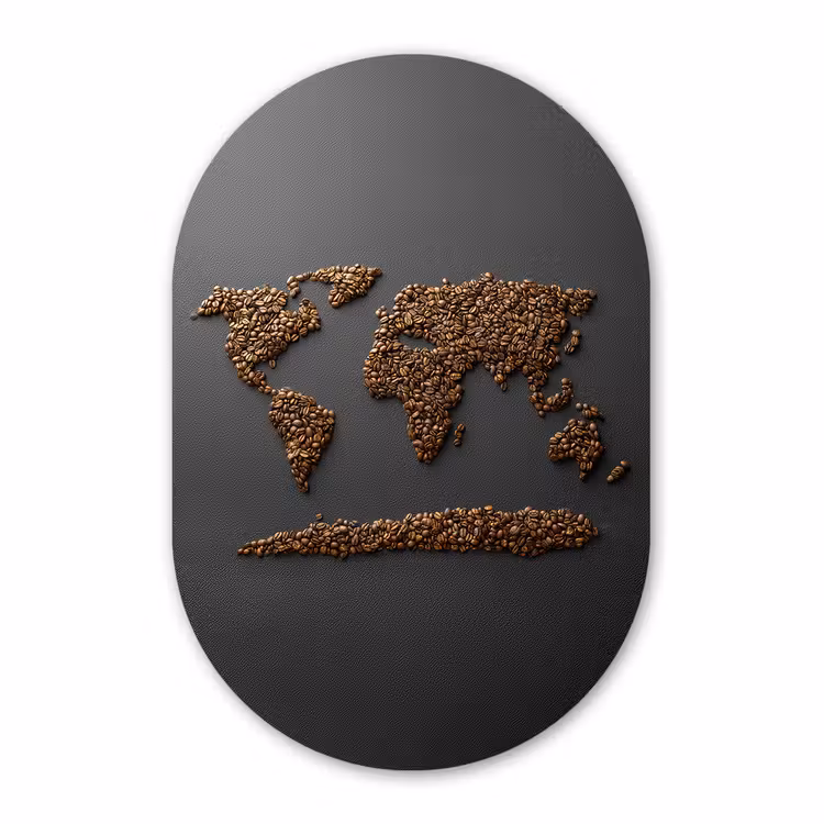 Muurovaal - Glas - Wereldkaart - Koffie - Grijs — 1