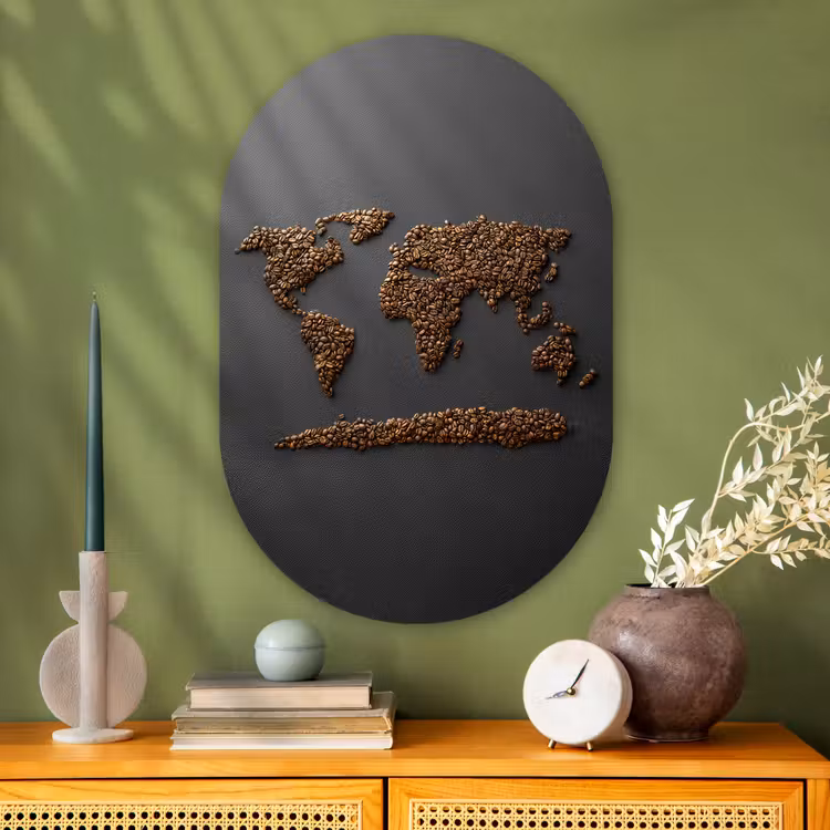 Muurovaal - Glas - Wereldkaart - Koffie - Grijs — 2