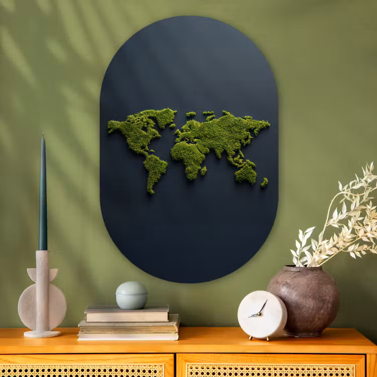 Muurovaal - Glas - Wereldkaart - Mos -Levendig effect — 2