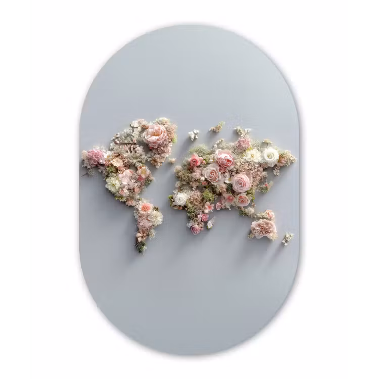 Muurovaal - Glas - Wereldkaart - Rozen - Roze — 1